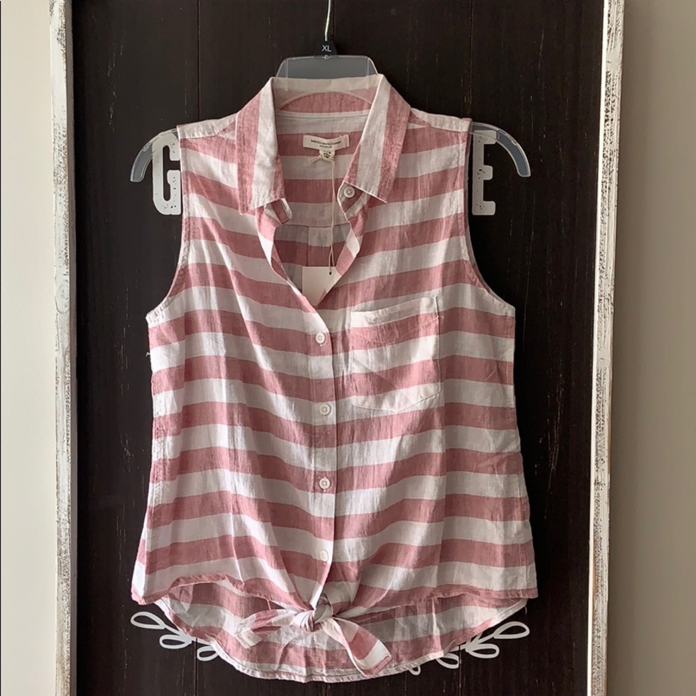 Pink striped sleeveless blouse